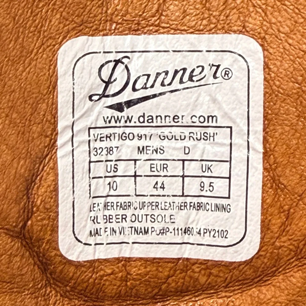 Danner Vertigo 917 Gold Rush Boots Men 10 Brown Leather Huckberry Gore-Tex 32387